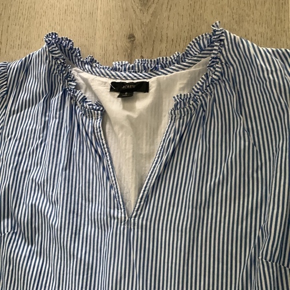 J. Crew Blue and White Striped Popover Tiered Ruffle Dress size small pockets - Picture 10 of 14